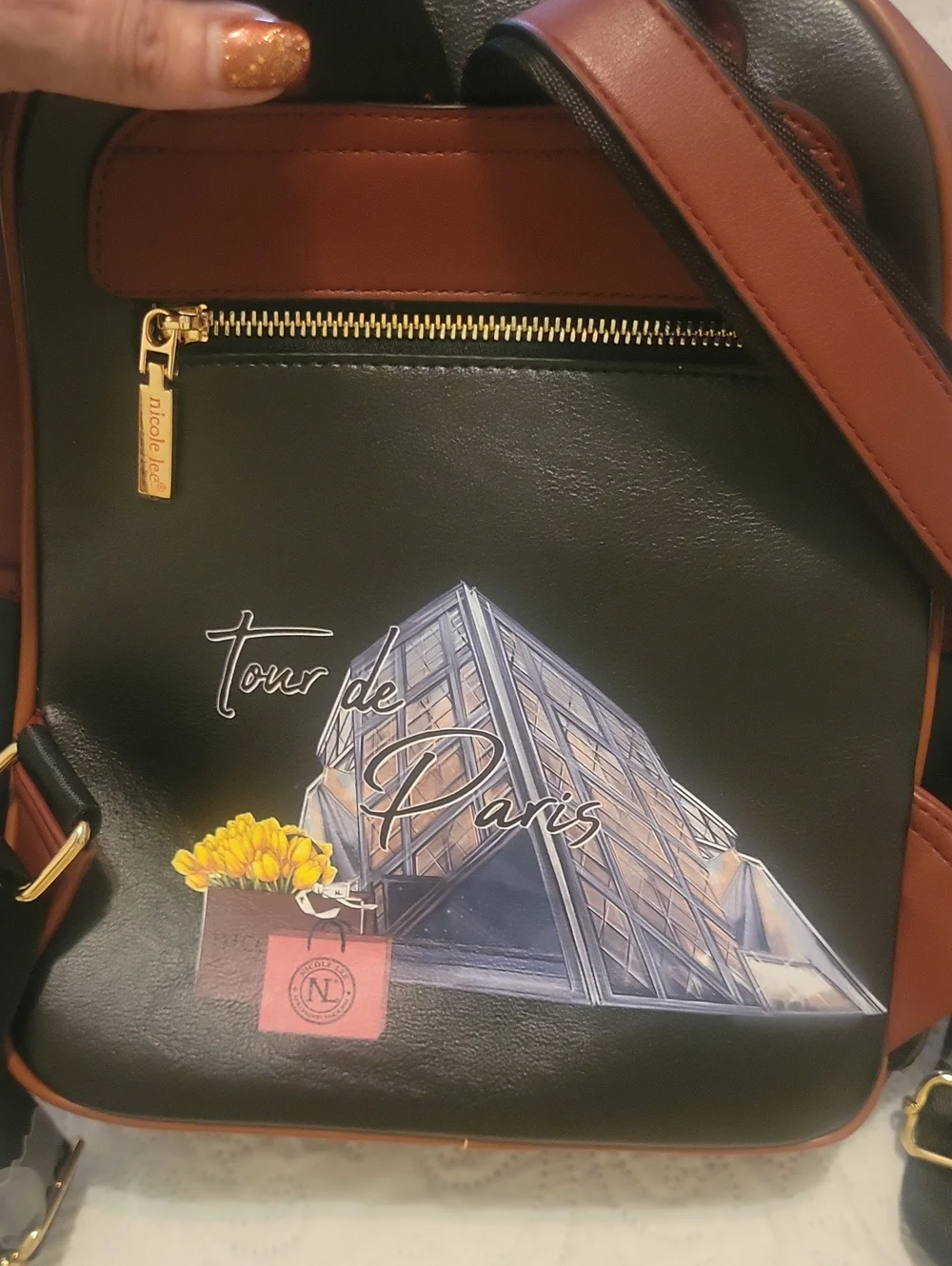 Y2K Nicole Lee Navy, Brown‎ & Black Paris-Themed Fashion Backpack NWT